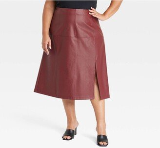 Women' Faux Leather A-Line Skirt Burgundy 3X