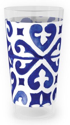Outdoor Pint Glasses: Lisbon Tiles Watercolor - Blue Outdoor Pint Glass, Blue