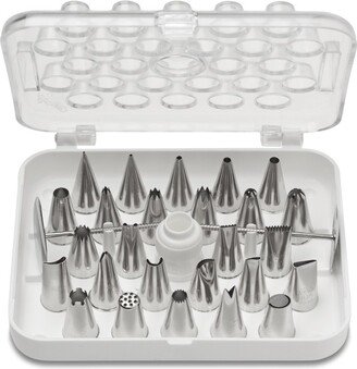 782S 29 Piece Cake Decorating Set, Includes 26 Stainless Steel Tubes, 1 Standard Coupler, 2 Flower Nails in Hinged Storage Box