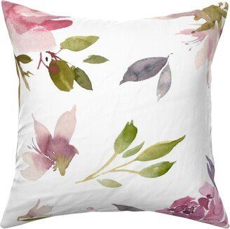 Pillows: Watercolor Mauve Floral - Pink And Purple Pillow, Woven, Black, 16X16, Single Sided, Pink