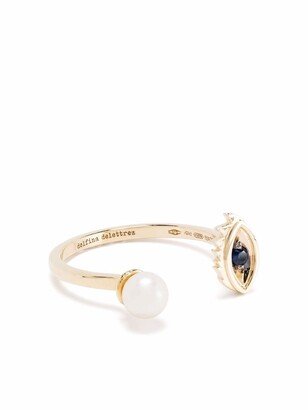 9kt yellow gold Micro-Eye Piercing sapphire and pearl ring