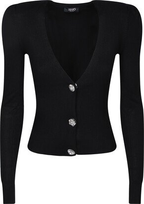 Crystal Button Black Cardigan