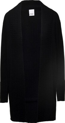 Black Open Cardigan With Ribbed Trim In Wool And Cashmere Woman