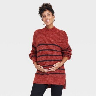 Cozy High Neck Maternity Sweater - Isabel Maternity by Ingrid & Isabel™ Orange Striped XS