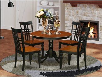 5 Piece Modern Table Set Includes a Round Wooden Table and 4 Dining Room Chairs, Black & Cherry