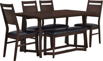 6-Piece Wood Dining Table Set with 4 Upholstered Chairs and Bench