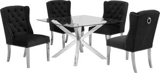 Glass 5-Piece Dining Set Tufted Ring Chairs