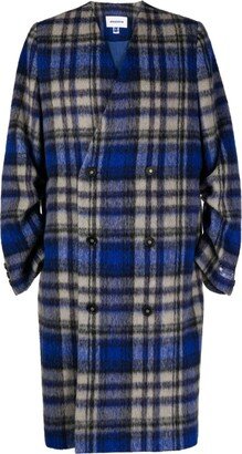 Check-Print Double-Breasted Wool Coat