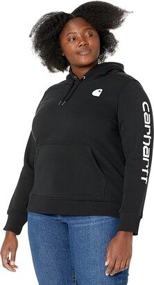 Plus Size Clarksburg Sleeve Logo Hooded Sweatshirt (Black) Women's Clothing