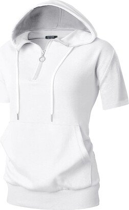 GIVON Womens Lightweight Quarter Zip Up Pullover Hoodie Short Sleeve Full Zip Hooded Sweatshirt / DCF211-WHITE-XL