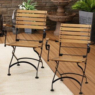 Sunnydaze Decor Sunnydaze Deluxe European Chestnut Wood Folding Bistro Chair with Arms - Set of 4 - N/A