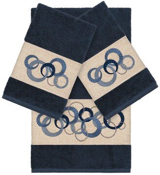 Turkish Cotton Geometric Design Bath & Hand Towels - Midnight Blue - Set of 3