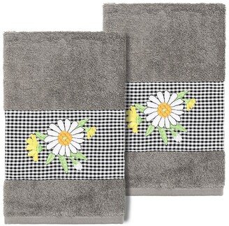 Daisy Embellished Hand Towel - Set of 2 - Dark Gray