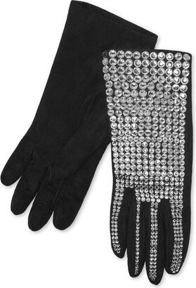 Crystal-Embellished Suede Mid-Gloves