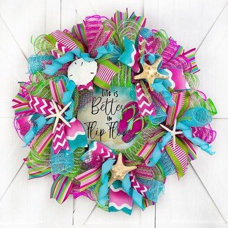 Life Is Better in Flip Flops, Summer, Coastal, Beach Wreath For Front Door, With Or Without Starfish, Shells, Sand Dollar