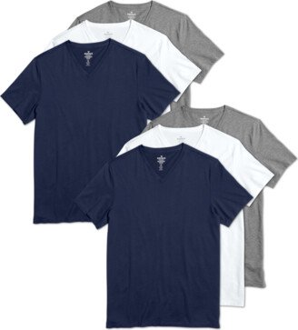6-Pack Men's Pima Cotton V-Neck T-Shirt 6-Pack - Navy White Grey Mix - Medium