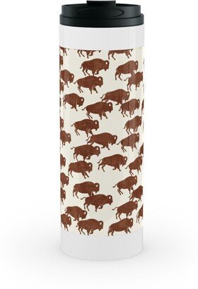 Travel Mugs: Bison Stampede - Brandywine Stainless Mug, White, 16Oz, Brown