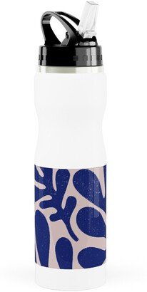 Photo Water Bottles: Organic Leaves - Blue Stainless Steel Water Bottle With Straw, 25Oz, With Straw, Blue