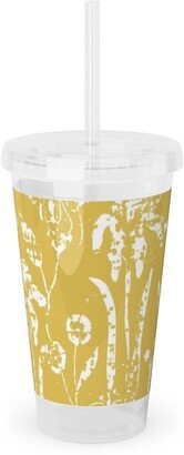 Travel Mugs: Distressed Iris - Sunshine Acrylic Tumbler With Straw, 16Oz, Yellow