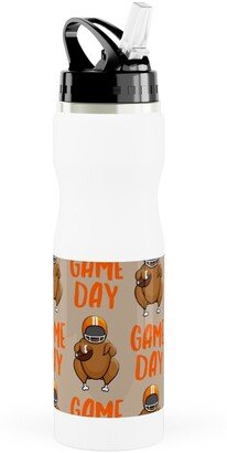 Photo Water Bottles: Game Day Turkey With Football - Tan Stainless Steel Water Bottle With Straw, 25Oz, With Straw, Beige