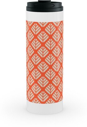 Travel Mugs: Blaettli - Orange And Beige Stainless Mug, White, 16Oz, Orange