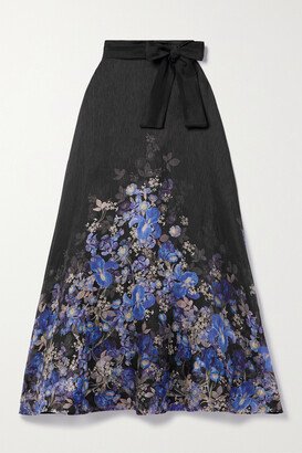 Lyrical Floral-print Linen And Silk-blend Organza Maxi Skirt - Blue