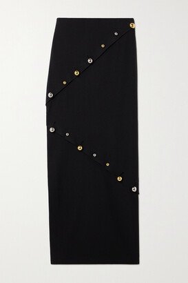 Octopus Button-embellished Ribbed Wool-blend Maxi Skirt - Black