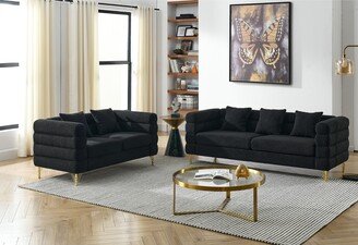 GREATPLANINC Teddy Fabric Loveseat + 3 Seat Sofa Set Tufted Back Couch with Pillows-AB