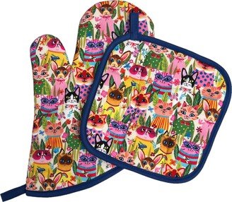 Sharp Dressed Cats Oven Mitt & Pot Holder Set