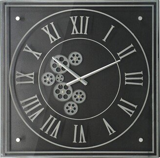 Vintage Style Gears Black and Silver Square Wall Clock