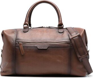 Logo-Engraved Distressed Leather Holdall