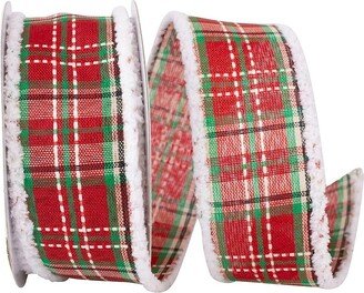 Plaid With White Saddle Stitch and Snowy Frizette Wired Ribbon