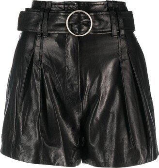 Pleated Leather Shorts-AA