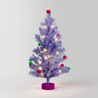 20 Pre-lit Battery Operated Purple Tinsel with Pom Poms Artificial Mini Christmas Tree Warm White Lights - Wondershop™