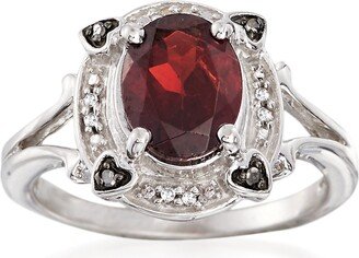 Garnet Ring With Black and White Diamond Accents in Sterling Silver