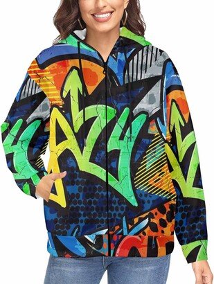 LOSARON Abstracts Doodle Music Pattern Women's Comfortable Hoodie with Thumb Holes Workout Sweat Jackets Zipper Drawstring Hooded Jackets S