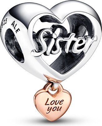 Sterling Silver Love You Sister Heart Charm - Silver, Rose-Gold