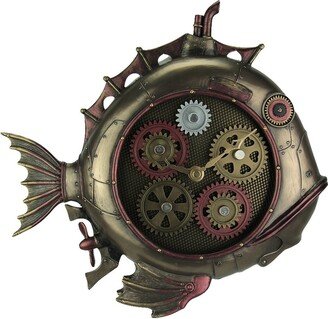 Veronese Design Bronze Finish Steampunk Style Fish Submarine Resin Wall Clock - 12 X 12.5 X 2 inches