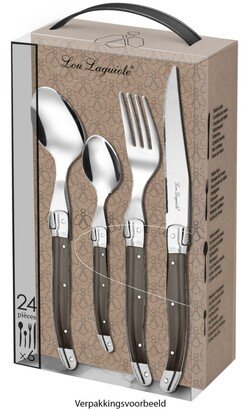 Lou Laguiole Tradition 24 Pieces Flatware Set - Silver-Tone, Pepper