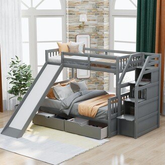 Sunmory Twin over Full Bunk Bed with Drawers,Storage and Slide