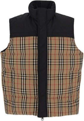 Check-Printed Reversible Padded Gilet