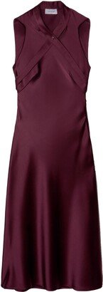 Crossover-Strap Satin Midi Dress