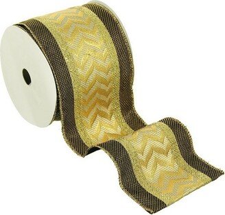 Northlight Gold and Brown Metallic Flame Chevron Wired Craft Christmas Ribbon 4