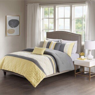 Gracie Mills Donnell 5 Piece Embroidered Bedding King/Cal King Size Yellow/Grey - 5DS10-0060 - Yellow/grey