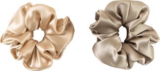 Lost Pattern Nyc Silk Hair Tie Scrunchies Duo Set - Beige