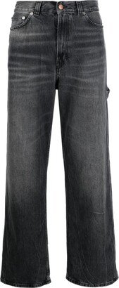 Whiskering-Effect Wide-Leg Jeans