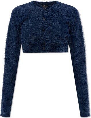 Long Sleeved Buttoned Cropped Fur Cardigan