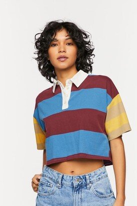 Striped Drop-Sleeve Cropped Polo Shirt
