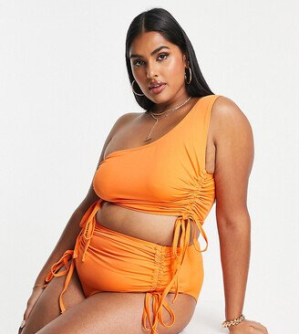 We Are We Wear Plus one shoulder bikini top with ruching in coral