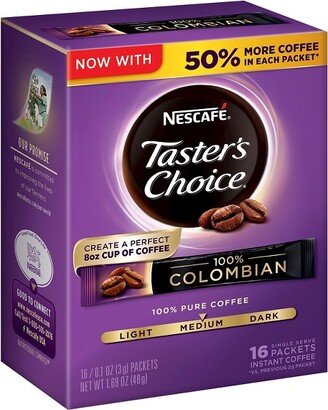 Nescafe Nescafé Taster's Choice Box of Colombian Medium Dark Roast Instant Coffee Packets - 16ct/0.10oz